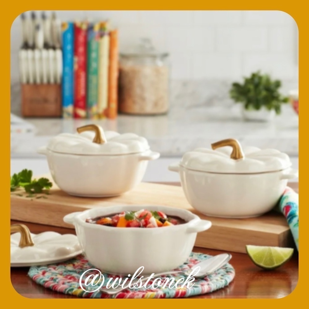 The Pioneer Woman set of 3 Linen Pumpkin Mini Cocottes. Baking dish